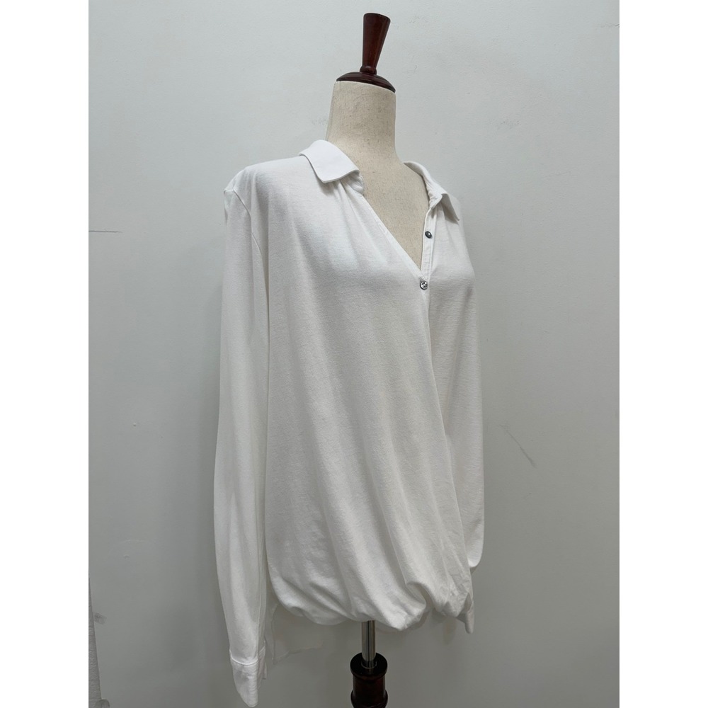 Sundance Top Wrap Front Button Down XL White Long Sleeve Cotton Modal Blouse - Picture 2 of 9
